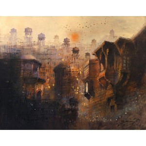 A. Q. Arif, 22 x 28 Inch, Oil on Canvas, Cityscape Painting, AC-AQ-210